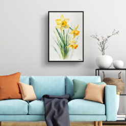 Narcissus Hawera Minimalist Watercolour Botanical Art Print - Daffodil Framed Plant Wall Art 7 watercolour botanical print flowers narcissus hawera minimalist living room