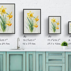 Narcissus Hawera Minimalist Watercolour Botanical Art Print - Daffodil Framed Plant Wall Art 9 watercolour botanical print flowers narcissus hawera minimalist print size comparison