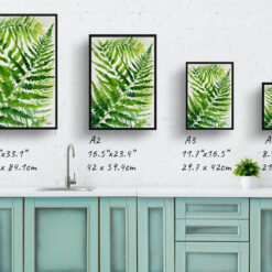 Onoclea Sensibilis Watercolour Botanical Art Print - Sensitive Fern Framed Plant Wall Art 9 watercolour botanical print flowers onoclea sensibilis print size comparison