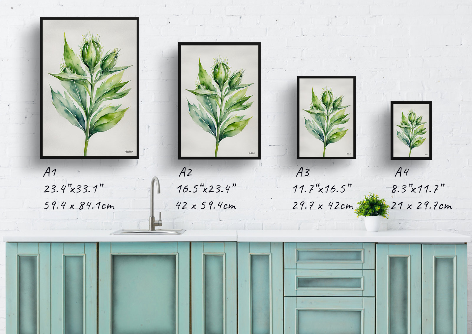 Onopordum Acanthium Minimalist Watercolour Botanical Art Print - Cotton Scotch thistle Framed Plant Wall Art 6 Onopordum Acanthium Minimalist Watercolour Botanical Art Print - Cotton Scotch thistle Framed Plant Wall Art - Image 4
