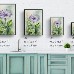 Onopordum Acanthium Watercolour Botanical Art Print - Cotton Scotch thistle Framed Plant Wall Art 9 watercolour botanical print flowers onopordum acanthium print size comparison