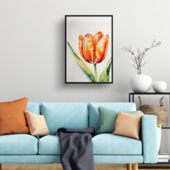 Orange tulip Watercolour Botanical Art Print - Tulipa Framed Plant Wall Art 7 watercolour botanical print flowers orange tulip living room
