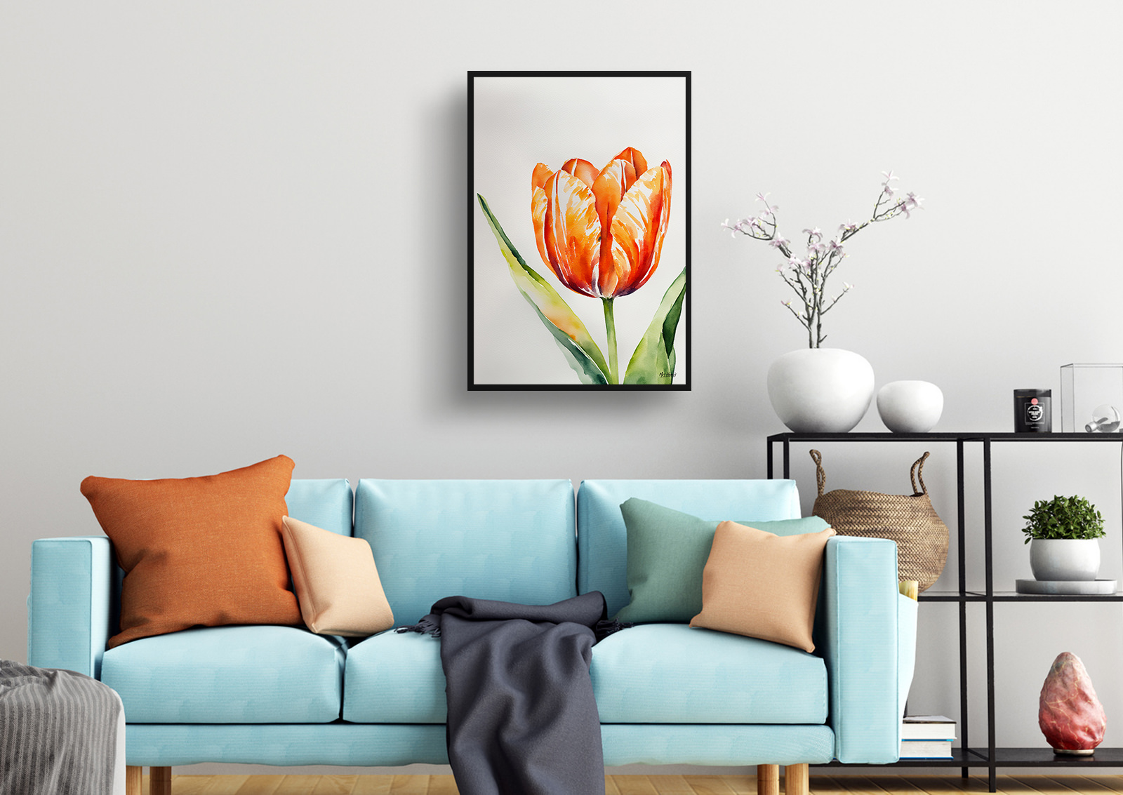 Orange tulip Watercolour Botanical Art Print - Tulipa Framed Plant Wall Art 4 Orange tulip Watercolour Botanical Art Print - Tulipa Framed Plant Wall Art - Image 2