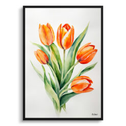 Orange tulip Minimalist Watercolour Botanical Art Print - Tulipa Framed Plant Wall Art