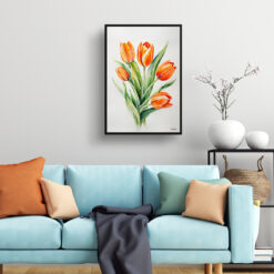 Orange tulip Minimalist Watercolour Botanical Art Print - Tulipa Framed Plant Wall Art 7 watercolour botanical print flowers orange tulip minimalist living room