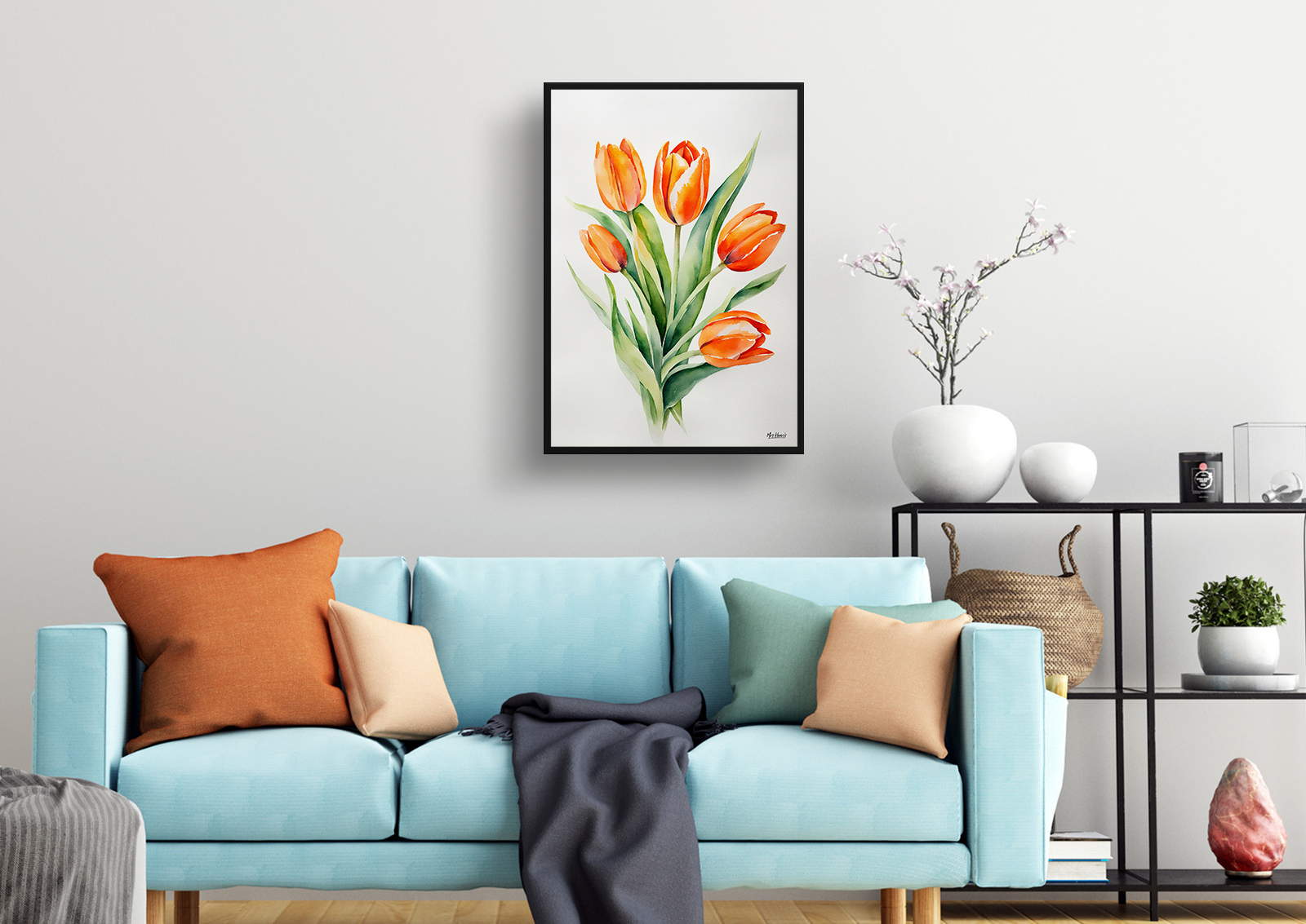 Orange tulip Minimalist Watercolour Botanical Art Print - Tulipa Framed Plant Wall Art 4 Orange tulip Minimalist Watercolour Botanical Art Print - Tulipa Framed Plant Wall Art - Image 2
