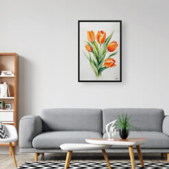 Orange tulip Minimalist Watercolour Botanical Art Print - Tulipa Framed Plant Wall Art 8 watercolour botanical print flowers orange tulip minimalist office