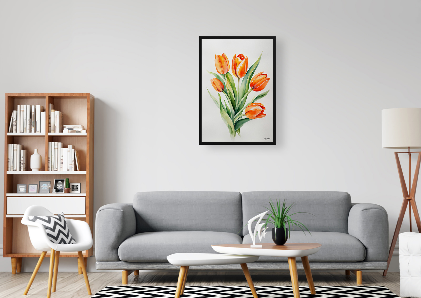 Orange tulip Minimalist Watercolour Botanical Art Print - Tulipa Framed Plant Wall Art 5 Orange tulip Minimalist Watercolour Botanical Art Print - Tulipa Framed Plant Wall Art - Image 3