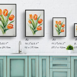 Orange tulip Minimalist Watercolour Botanical Art Print - Tulipa Framed Plant Wall Art 9 watercolour botanical print flowers orange tulip minimalist print size comparison