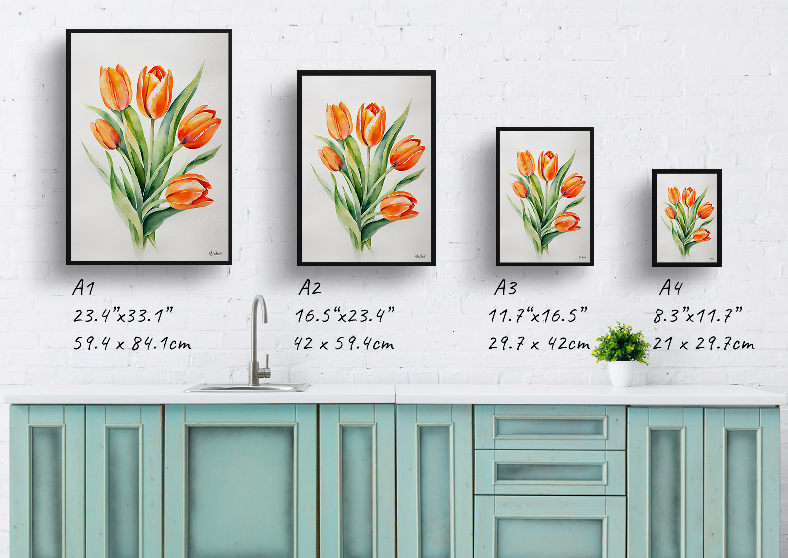 Orange tulip Minimalist Watercolour Botanical Art Print - Tulipa Framed Plant Wall Art 6 Orange tulip Minimalist Watercolour Botanical Art Print - Tulipa Framed Plant Wall Art - Image 4