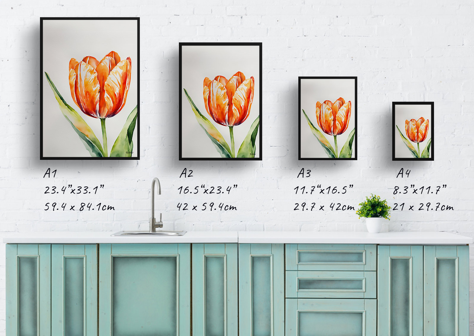 Orange tulip Watercolour Botanical Art Print - Tulipa Framed Plant Wall Art 6 Orange tulip Watercolour Botanical Art Print - Tulipa Framed Plant Wall Art - Image 4