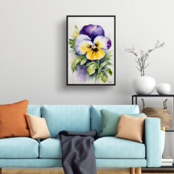 Pansy Watercolour Botanical Art Print - Heartsease Framed Plant Wall Art 7 watercolour botanical print flowers pansy living room