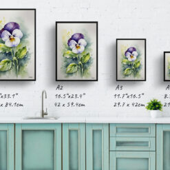 Pansy Minimalist Watercolour Botanical Art Print - Heartsease Framed Plant Wall Art 9 watercolour botanical print flowers pansy minimalist print size comparison
