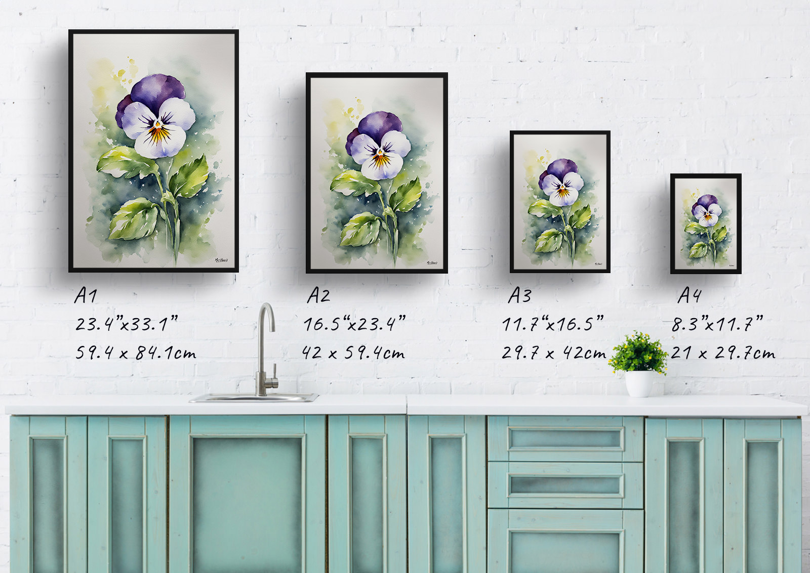 Pansy Minimalist Watercolour Botanical Art Print - Heartsease Framed Plant Wall Art 6 Pansy Minimalist Watercolour Botanical Art Print - Heartsease Framed Plant Wall Art - Image 4