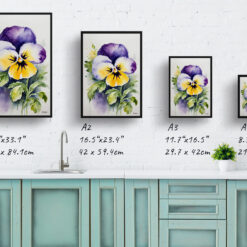 Pansy Watercolour Botanical Art Print - Heartsease Framed Plant Wall Art 9 watercolour botanical print flowers pansy print size comparison
