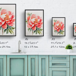 Peony Minimalist Watercolour Botanical Art Print - Herbaceous Framed Plant Wall Art 9 watercolour botanical print flowers peony minimalist print size comparison