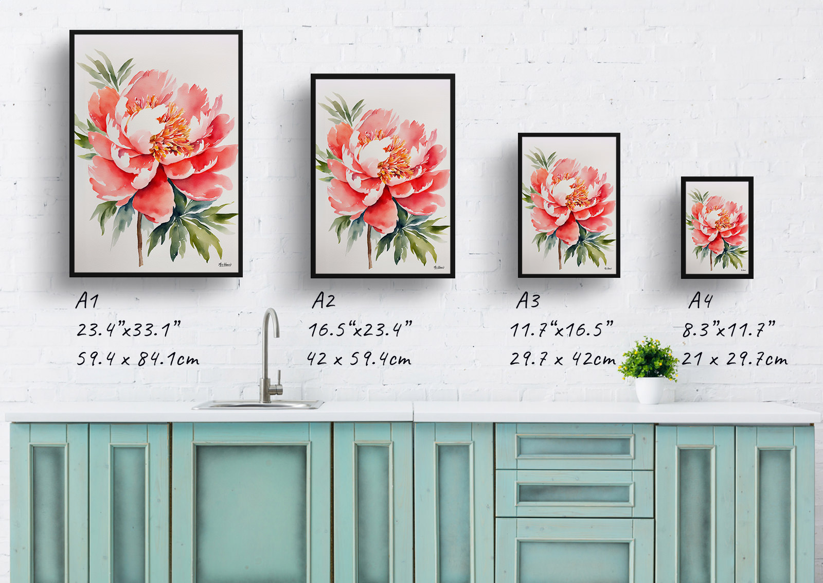 Peony Minimalist Watercolour Botanical Art Print - Herbaceous Framed Plant Wall Art 6 Peony Minimalist Watercolour Botanical Art Print - Herbaceous Framed Plant Wall Art - Image 4