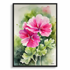 pink geranium Watercolour Botanical Art Print - Rose Framed Plant Wall Art