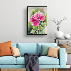 pink geranium Watercolour Botanical Art Print - Rose Framed Plant Wall Art 7 watercolour botanical print flowers pink geranium living room