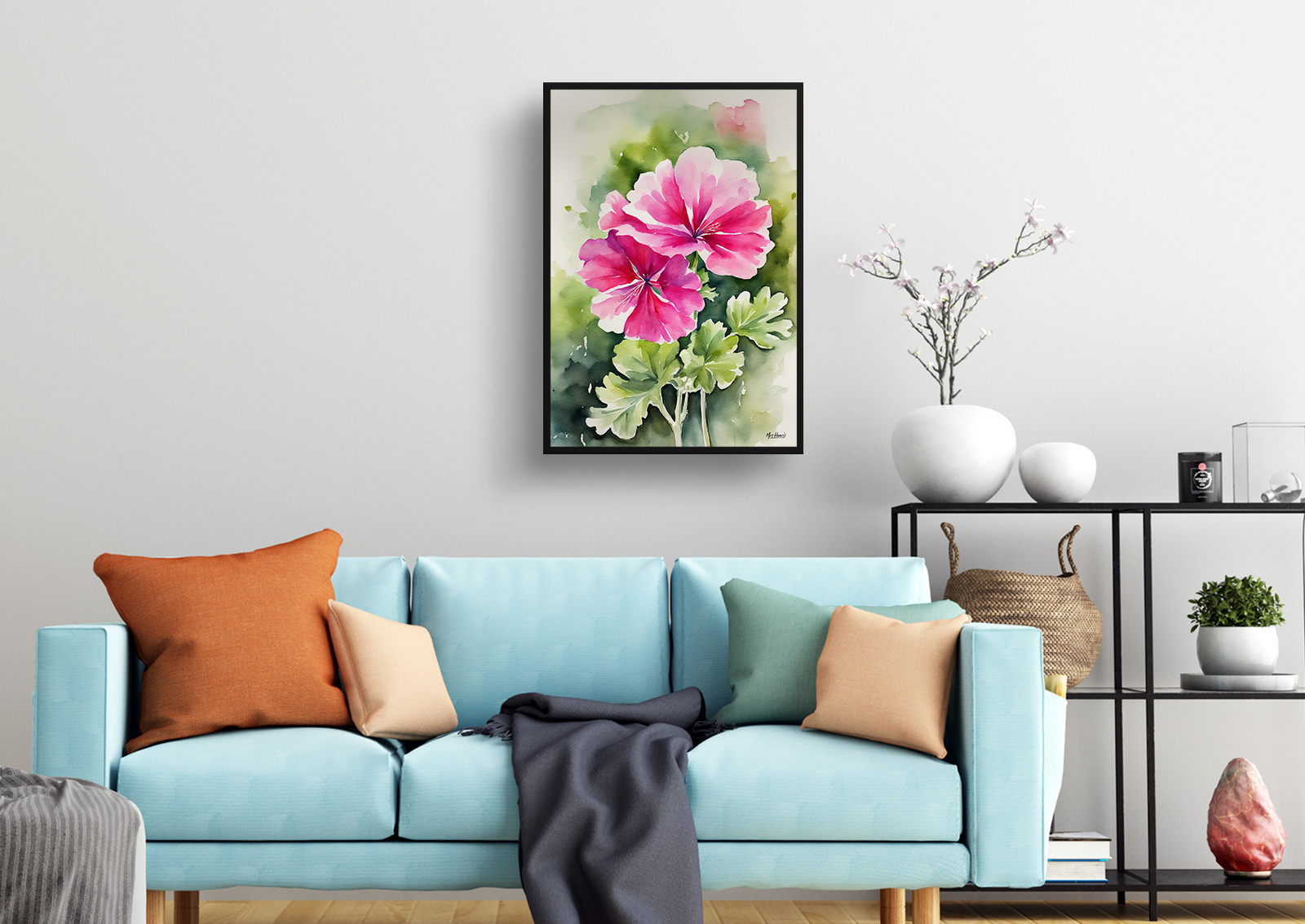 pink geranium Watercolour Botanical Art Print - Rose Framed Plant Wall Art 4 pink geranium Watercolour Botanical Art Print - Rose Framed Plant Wall Art - Image 2