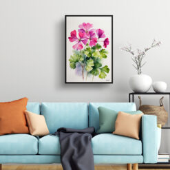pink geranium Minimalist Watercolour Botanical Art Print - Rose Framed Plant Wall Art 7 watercolour botanical print flowers pink geranium minimalist living room