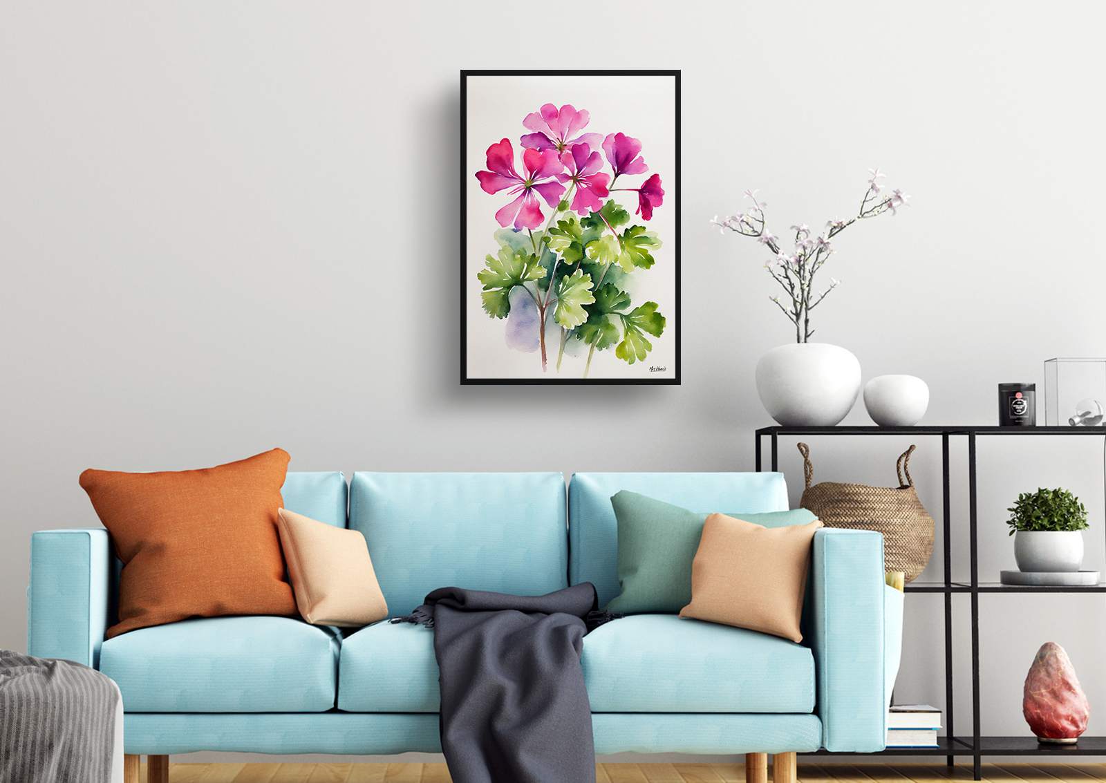 pink geranium Minimalist Watercolour Botanical Art Print - Rose Framed Plant Wall Art 4 pink geranium Minimalist Watercolour Botanical Art Print - Rose Framed Plant Wall Art - Image 2