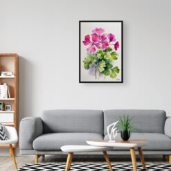 pink geranium Minimalist Watercolour Botanical Art Print - Rose Framed Plant Wall Art 8 watercolour botanical print flowers pink geranium minimalist office