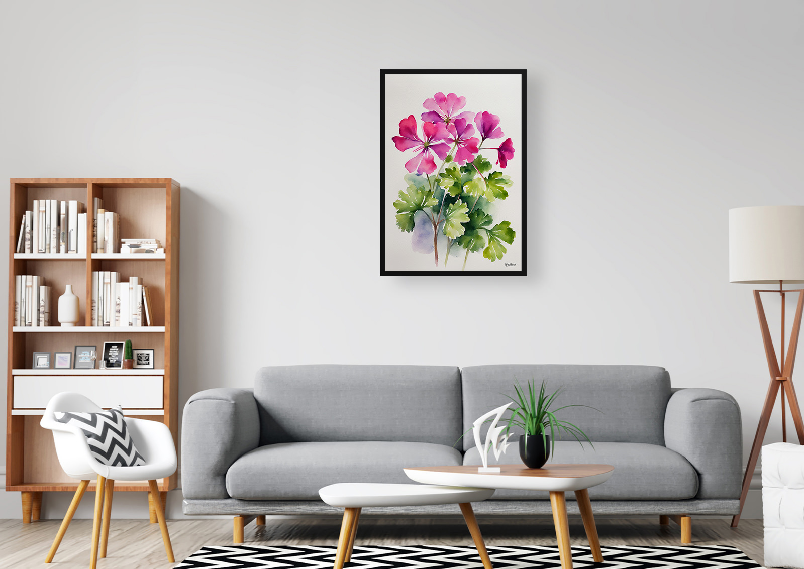 pink geranium Minimalist Watercolour Botanical Art Print - Rose Framed Plant Wall Art 5 pink geranium Minimalist Watercolour Botanical Art Print - Rose Framed Plant Wall Art - Image 3