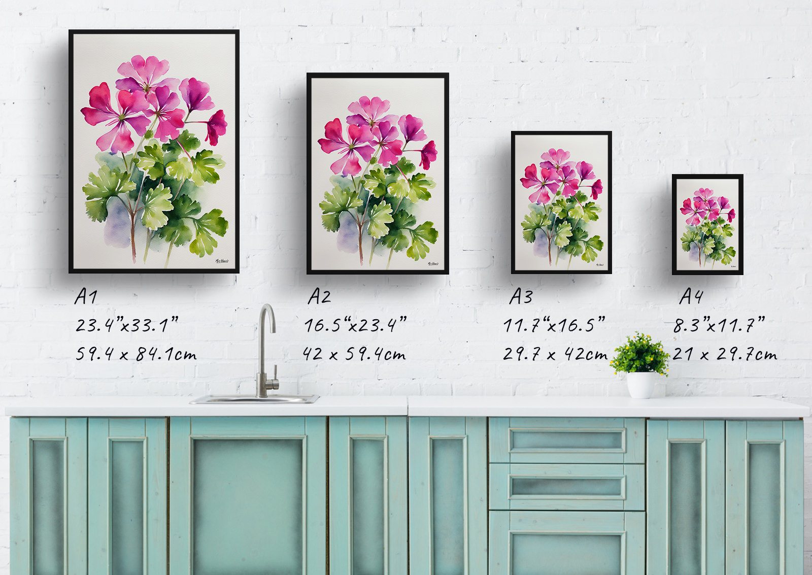 pink geranium Minimalist Watercolour Botanical Art Print - Rose Framed Plant Wall Art 6 pink geranium Minimalist Watercolour Botanical Art Print - Rose Framed Plant Wall Art - Image 4