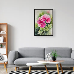 pink geranium Watercolour Botanical Art Print - Rose Framed Plant Wall Art 8 watercolour botanical print flowers pink geranium office