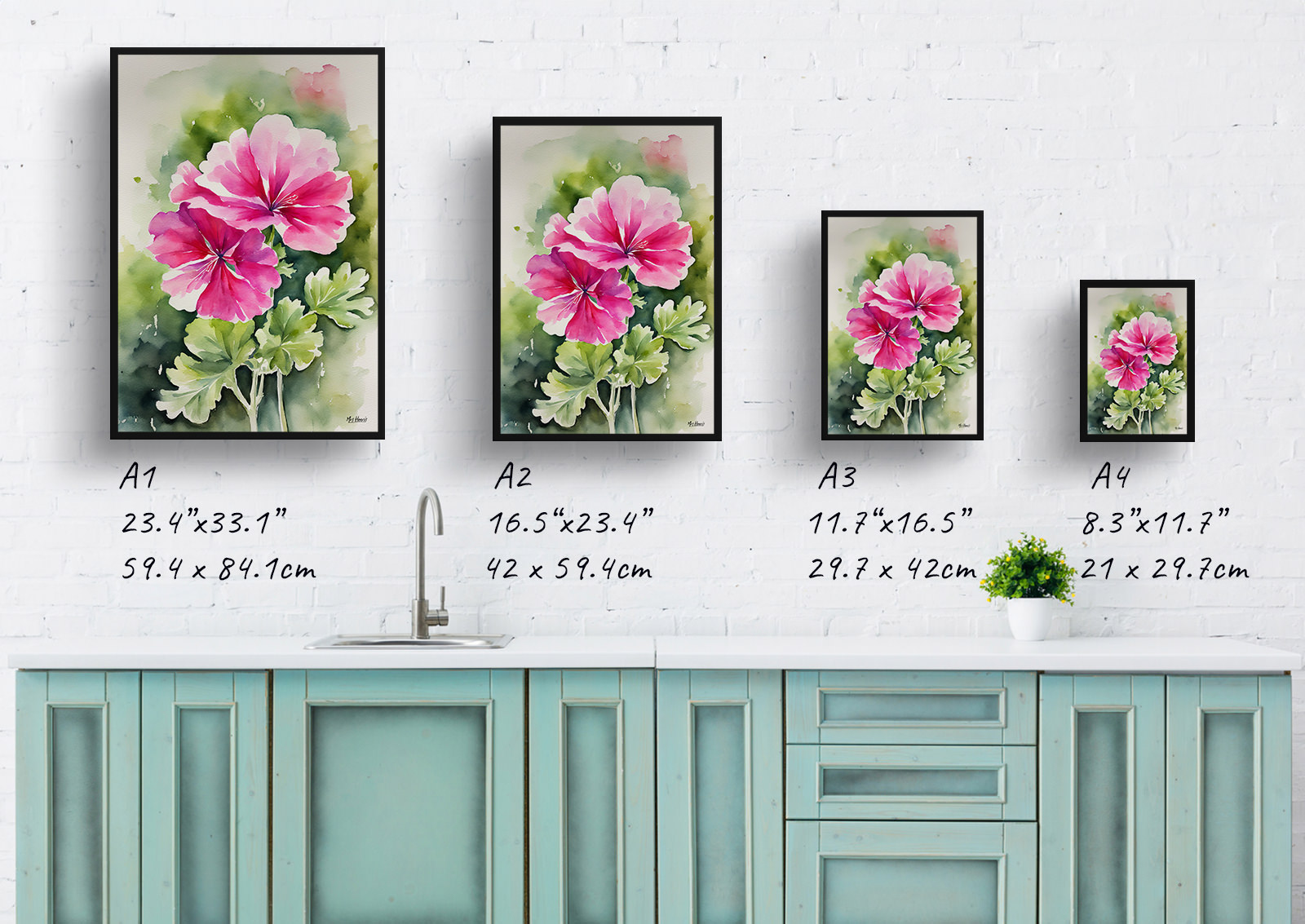 pink geranium Watercolour Botanical Art Print - Rose Framed Plant Wall Art 6 pink geranium Watercolour Botanical Art Print - Rose Framed Plant Wall Art - Image 4