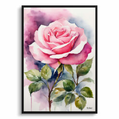 Pink rose Watercolour Botanical Art Print - Rosa Framed Plant Wall Art