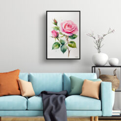 watercolour botanical print flowers pink rose minimalist living room