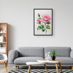 watercolour botanical print flowers pink rose minimalist office