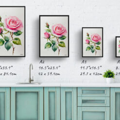 watercolour botanical print flowers pink rose minimalist print size comparison