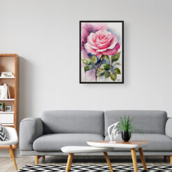 Pink rose Watercolour Botanical Art Print - Rosa Framed Plant Wall Art 8 watercolour botanical print flowers pink rose office