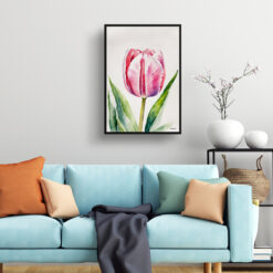 Pink tulip Watercolour Botanical Art Print - Tulipa Framed Plant Wall Art 7 watercolour botanical print flowers pink tulip living room
