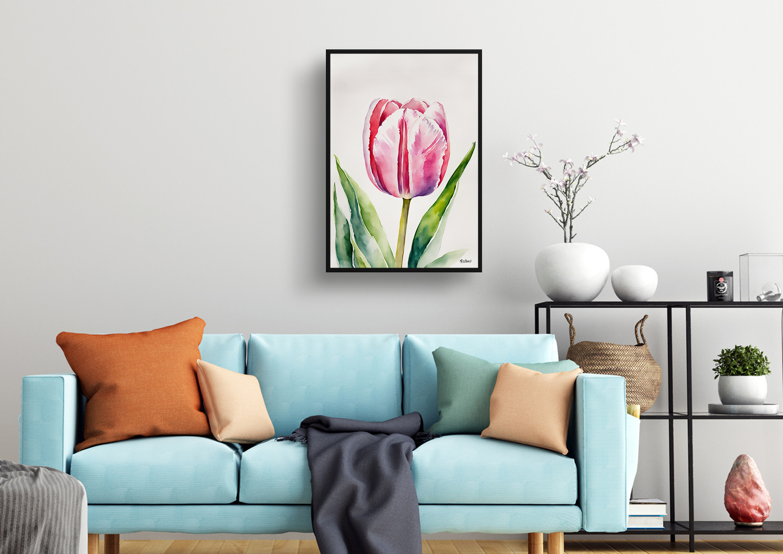 Pink tulip Watercolour Botanical Art Print - Tulipa Framed Plant Wall Art 4 Pink tulip Watercolour Botanical Art Print - Tulipa Framed Plant Wall Art - Image 2