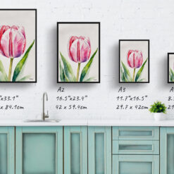 Pink tulip Watercolour Botanical Art Print - Tulipa Framed Plant Wall Art 9 watercolour botanical print flowers pink tulip print size comparison