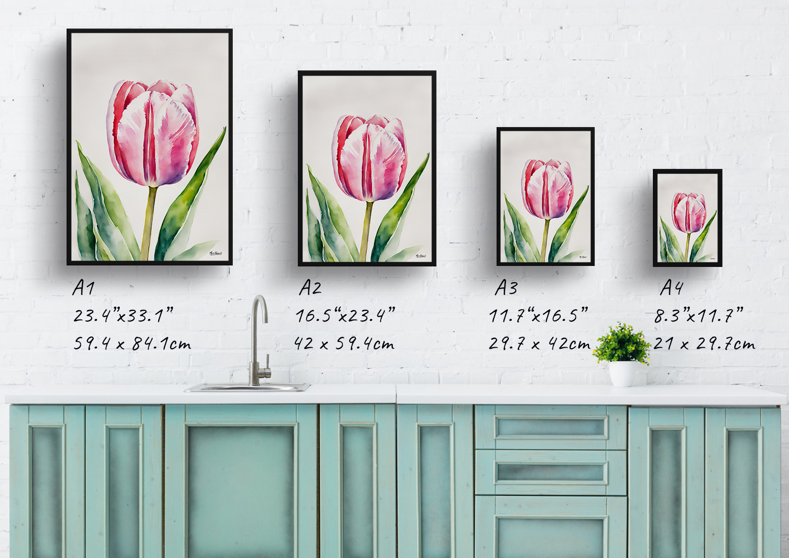 Pink tulip Watercolour Botanical Art Print - Tulipa Framed Plant Wall Art 6 Pink tulip Watercolour Botanical Art Print - Tulipa Framed Plant Wall Art - Image 4