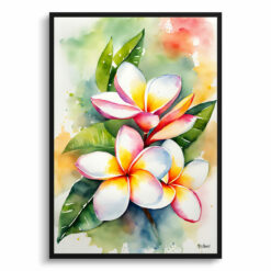 Plumeria Watercolour Botanical Art Print - Frangipani Framed Plant Wall Art