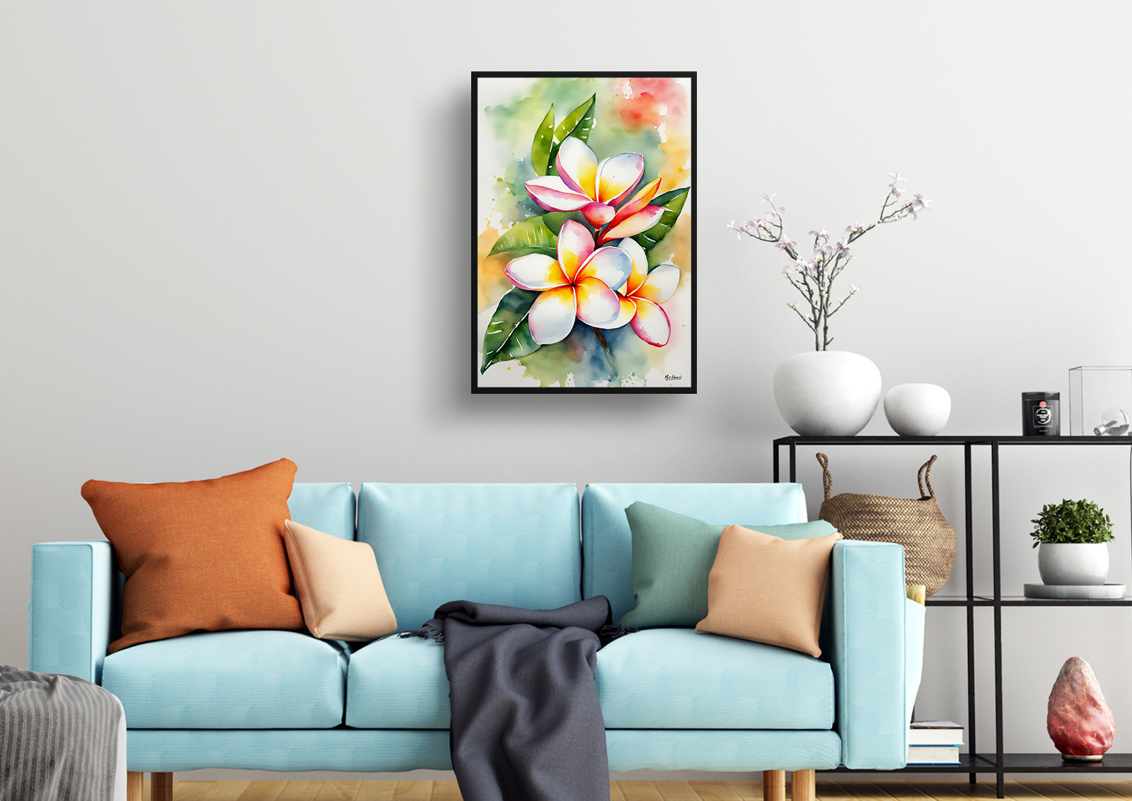 Plumeria Watercolour Botanical Art Print - Frangipani Framed Plant Wall Art 4 Plumeria Watercolour Botanical Art Print - Frangipani Framed Plant Wall Art - Image 2