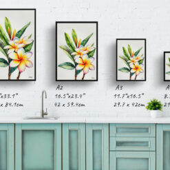 watercolour botanical print flowers plumeria minimalist print size comparison