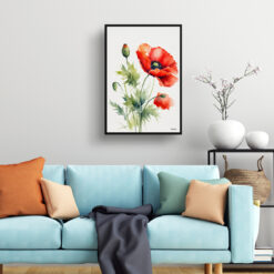 Poppy Minimalist Watercolour Botanical Art Print - Common Flanders Framed Plant Wall Art 7 watercolour botanical print flowers poppy minimalist living room