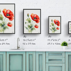 Poppy Minimalist Watercolour Botanical Art Print - Common Flanders Framed Plant Wall Art 9 watercolour botanical print flowers poppy minimalist print size comparison
