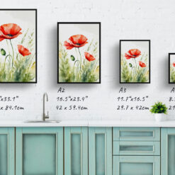 Poppy Watercolour Botanical Art Print - Common Flanders Framed Plant Wall Art 9 watercolour botanical print flowers poppy print size comparison