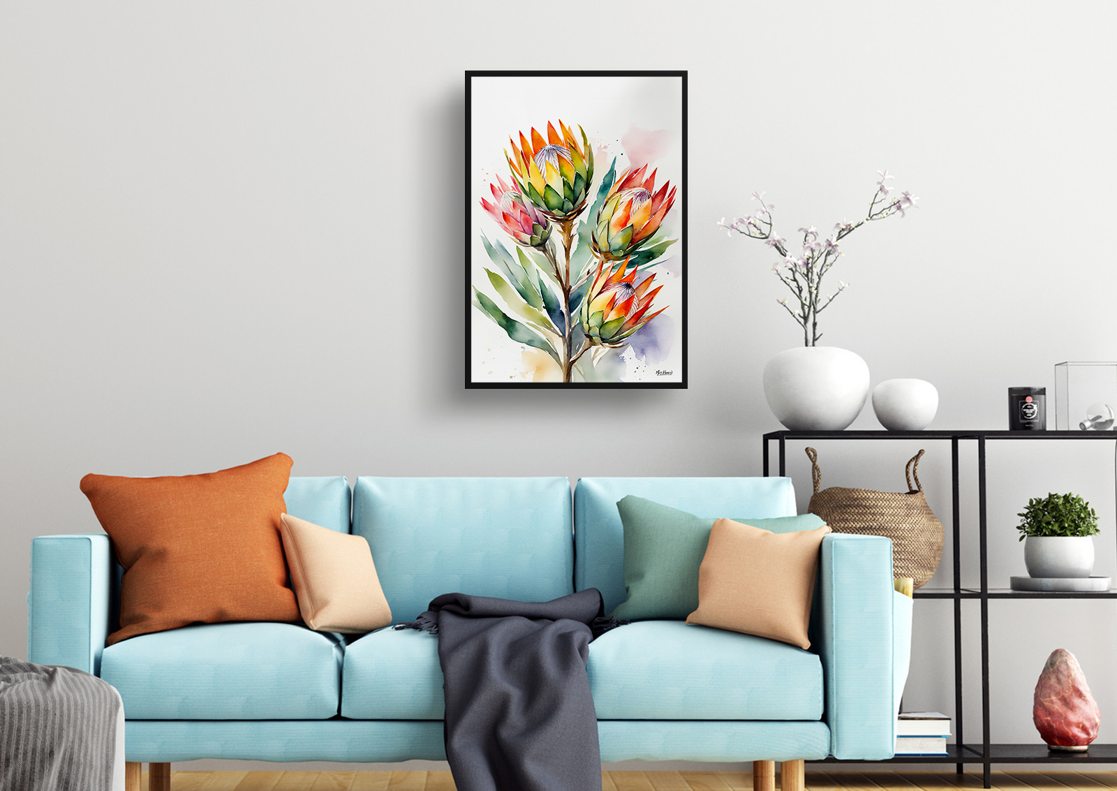 Proteas Watercolour Botanical Art Print - King Protea Sugarbush Framed Plant Wall Art 4 Proteas Watercolour Botanical Art Print - King Protea Sugarbush Framed Plant Wall Art - Image 2