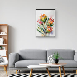 Proteas Watercolour Botanical Art Print - King Protea Sugarbush Framed Plant Wall Art 8 watercolour botanical print flowers proteas office