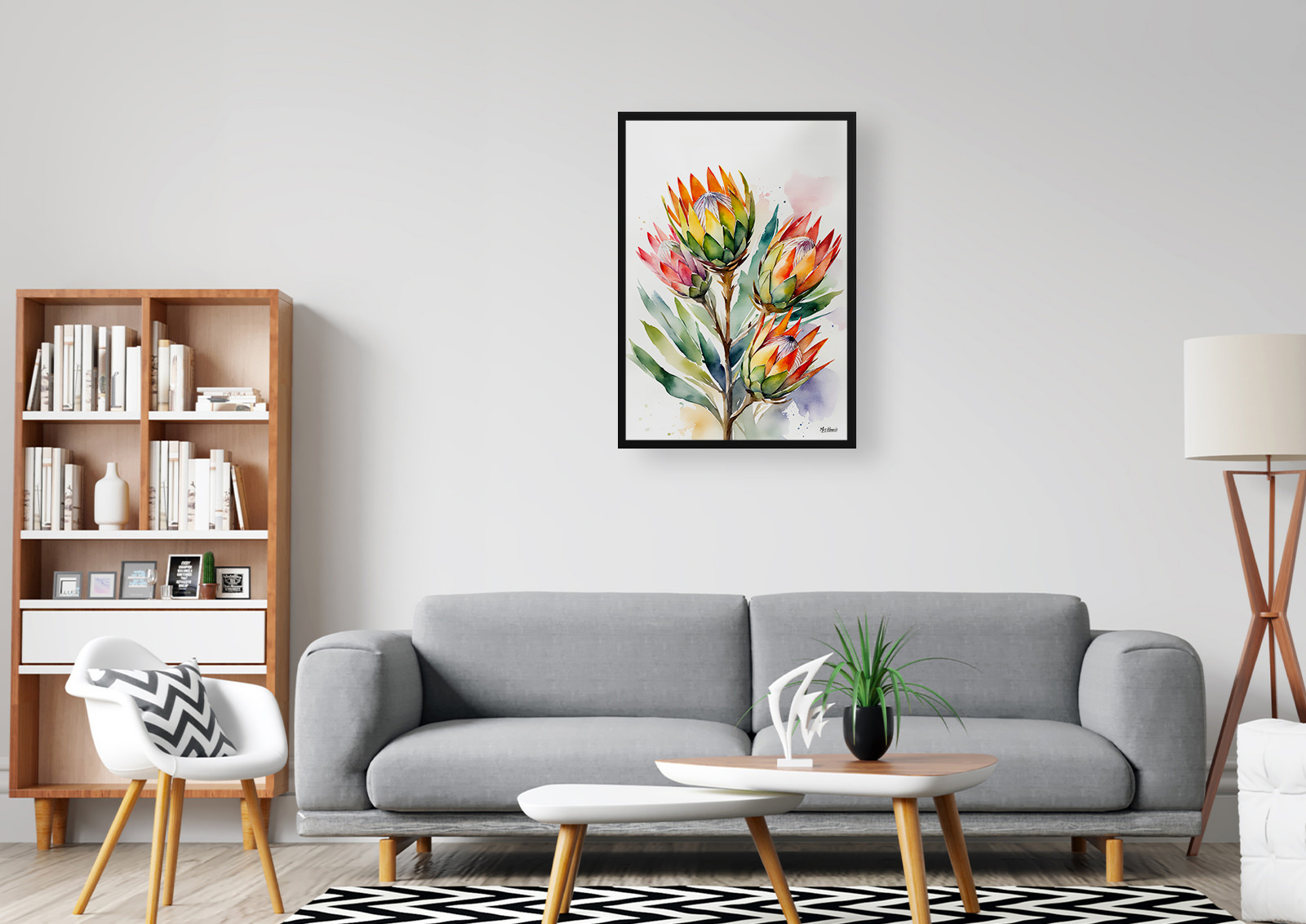 Proteas Watercolour Botanical Art Print - King Protea Sugarbush Framed Plant Wall Art 5 Proteas Watercolour Botanical Art Print - King Protea Sugarbush Framed Plant Wall Art - Image 3