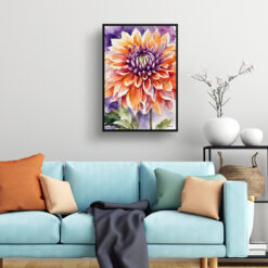 Purple and orange dahlia Watercolour Botanical Art Print - Asteraceae Framed Plant Wall Art 7 Purple and orange dahlia Watercolour Botanical Art Print - Asteraceae Framed Plant Wall Art - Image 2